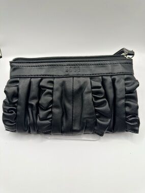 Elle Black Ruffle Zip Wristlet Clutch